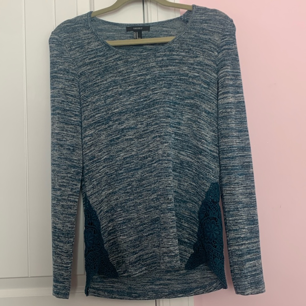 Forever 21 long sleeve shirt. Soft material with lace details. Cozy Winter top.